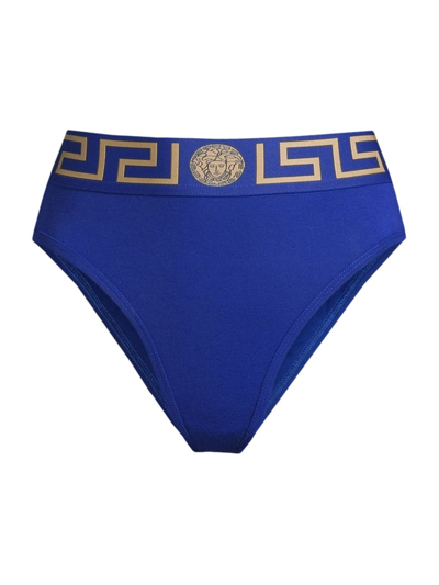 Shop Versace Women's Greca High-rise Briefs In Bluette