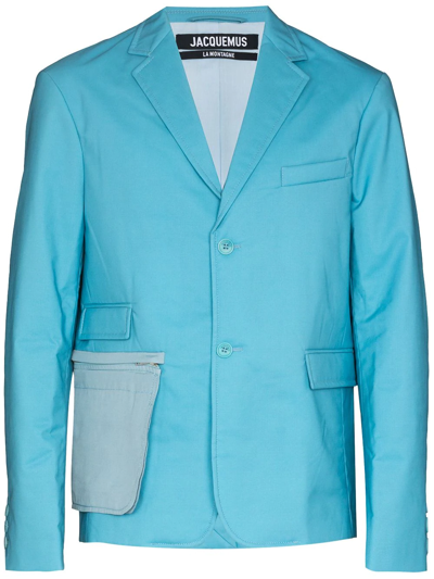 Shop Jacquemus La Veste Mouri Quilted Suit Jacket In Blue