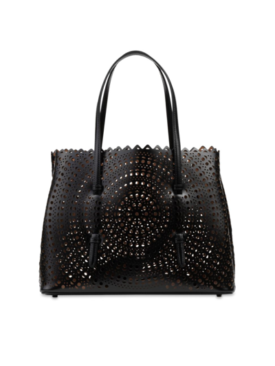 Shop Alaïa Women's Mina 32 Perforated Leather Tote In Noir