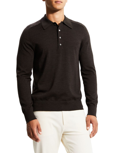 Shop Theory Men's Long-sleeve Heathered Polo Shirt In Mink Melange
