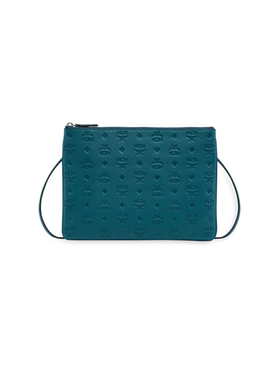 Shop Mcm Klara Monogram Leather Crossbody Bag In Deep Teal