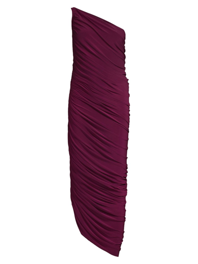 Shop Norma Kamali Diana Ruched One-shoulder Gown In Plum