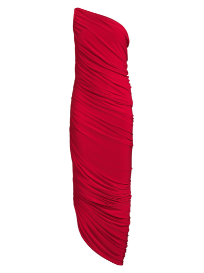 Shop Norma Kamali Diana Ruched One-shoulder Gown In Red
