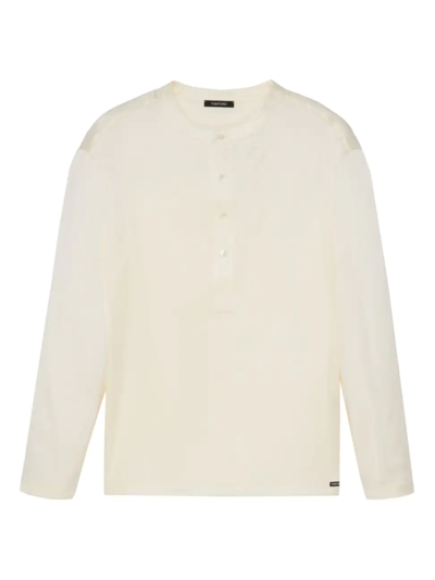Shop Tom Ford Men's Silk Pajama Henley In White