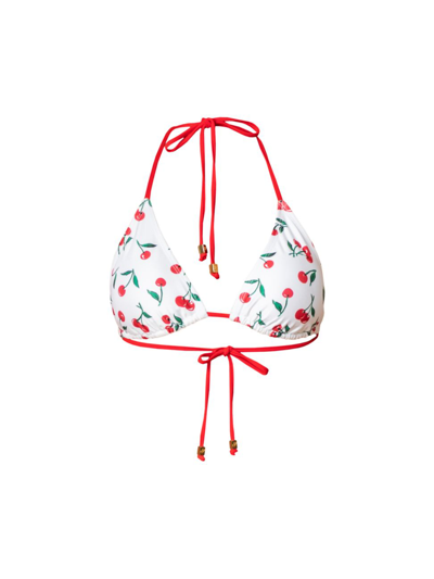 Cherry Triangle Bikini Top In Whitered