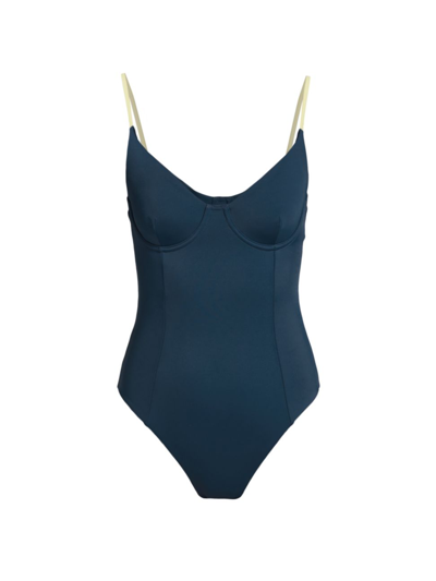 Shop Onia Isabella Two-tone One-piece Swimsuit In Blue Opal