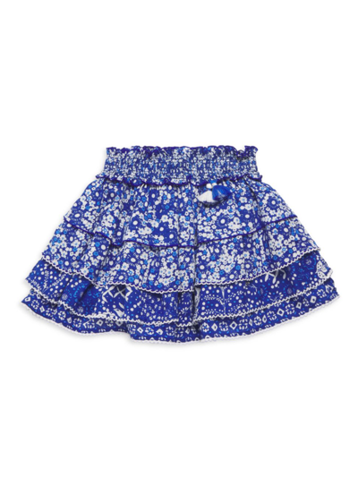 Shop Poupette St Barth Little Girl's & Girl's Ariel Tiered Skirt In Blue Multi
