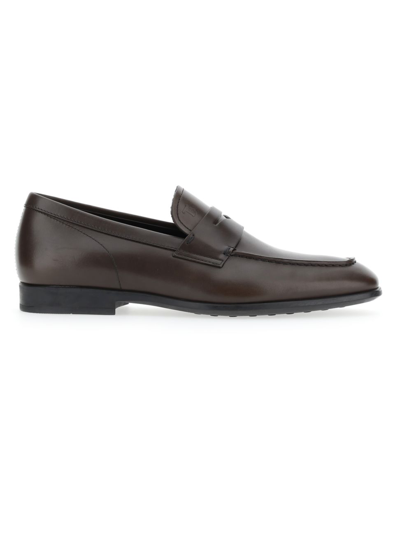 Shop Tod's Men's Leather Penny Loafers In Dark Brown