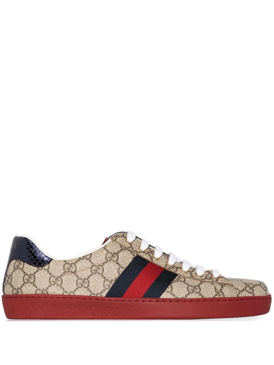 Shop Gucci Ace Gg Supreme Low-top Sneakers In Brown