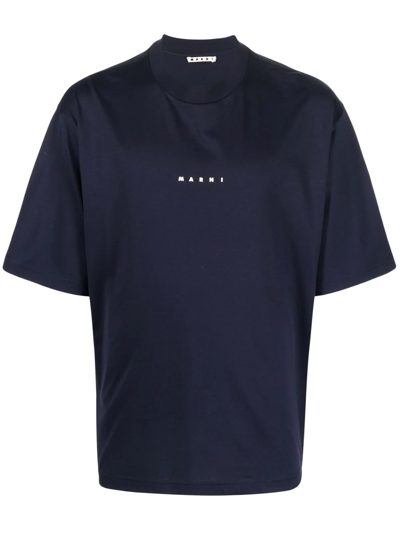 Shop Marni Logo-print Cotton T-shirt In Blau