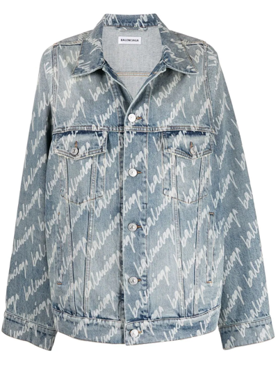 Shop Balenciaga Logo-print Denim Jacket In Blau