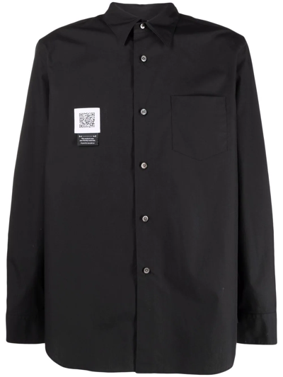 Shop Fumito Ganryu Logo-patch Draped Cotton Shirt In Schwarz