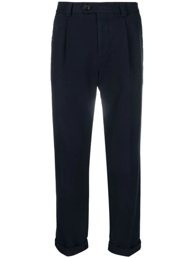Shop Brunello Cucinelli Straight-leg Cotton Trousers In Blau