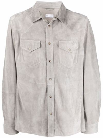 Shop Brunello Cucinelli Grey Leather Shirt In Grau