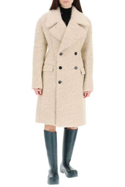 Shop Bottega Veneta Brushed Wool Coat In Beige