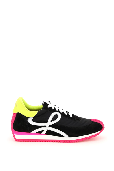 Shop Loewe Flow Runner Sneakers In Suede Leather And Nylon In Black,yellow,fuchsia