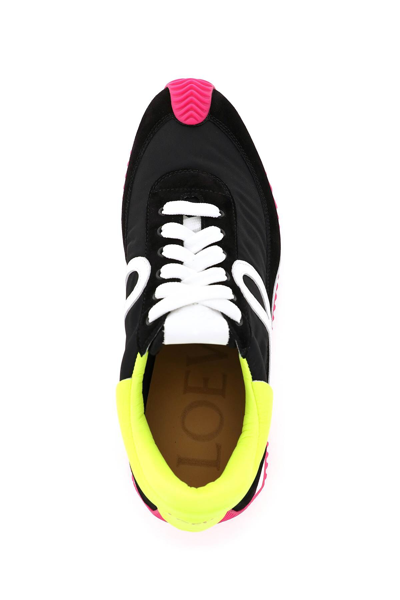 Shop Loewe Flow Runner Sneakers In Suede Leather And Nylon In Black,yellow,fuchsia