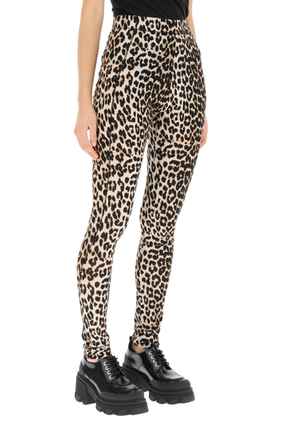 Shop Ganni Leopard Print Leggings In Beige,black