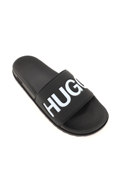 Shop Hugo Rubber Slides Wih Logo In Black