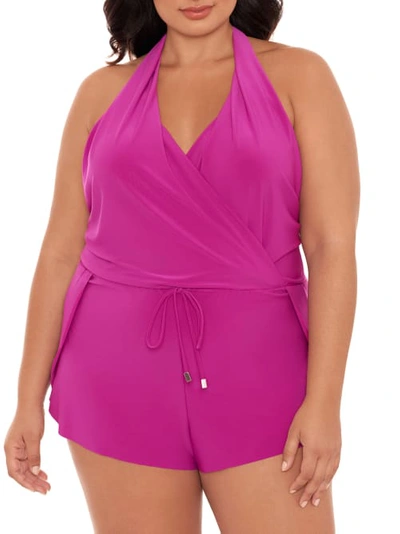 Shop Magicsuit Plus Size Bianca One-piece Romper In Hibiscus
