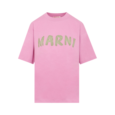 Shop Marni Cotton T-shirt Tshirt In Pink &amp; Purple