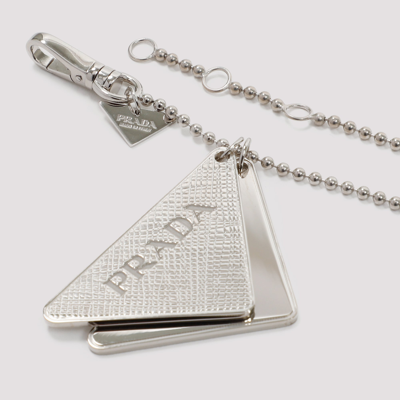 Shop Prada Silver Logo Necklace Jewellery In Metallic