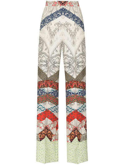 Shop Etro Floral Patchwork Palazzo Trousers In Nude