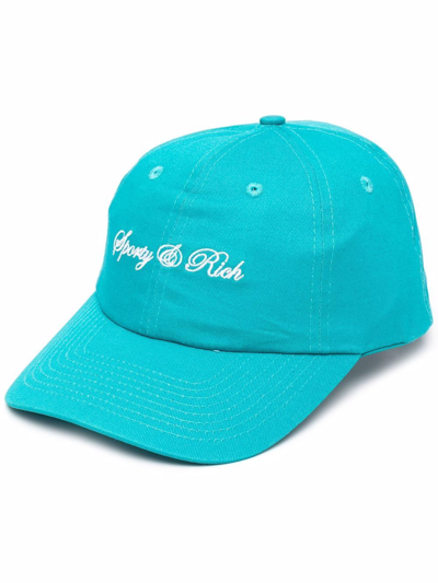 Shop Sporty And Rich Logo-embroidered Cotton Cap In Blau