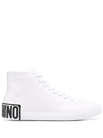 Shop Moschino Logo-print High-top Sneakers In Weiss