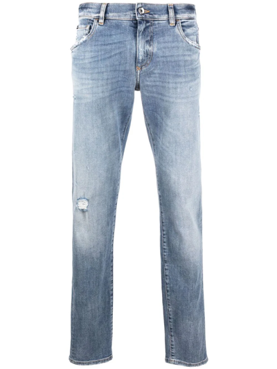 Shop Dolce & Gabbana Distressed Slim-fit Jeans In Blau