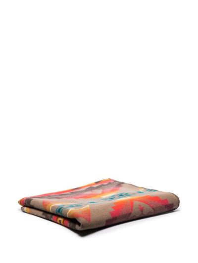 Shop Pendleton Intarsia-knit Blanket In Neutrals