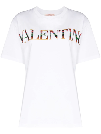 Shop Valentino Sequin-logo Short-sleeve T-shirt In Weiss