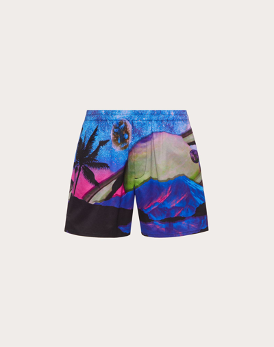 Valentino Cotton Shorts With All-over Water Sky Print - Atterley 