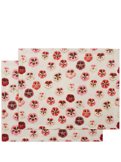 Shop La Doublej Set Of 2 Pansy-print Table Mats In Weiss