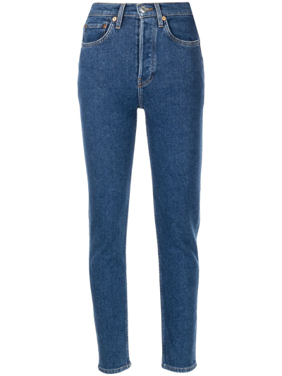 Shop Re/done High Rise Ankle Cropped Jeans In Blau