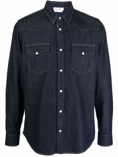 Shop Alexander Mcqueen Denim Button-up Shirt In Blau