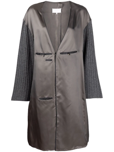 Maison Margiela V-neck Rayon Midi Dress With Rib-knit Sleeves In Grau