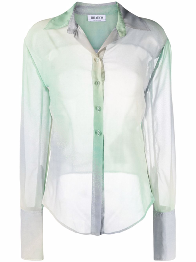 Attico Multicolour Semi-transparent Shirt With Wide Cuffs In Grün