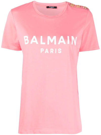 Shop Balmain Logo-print T-shirt In Rosa