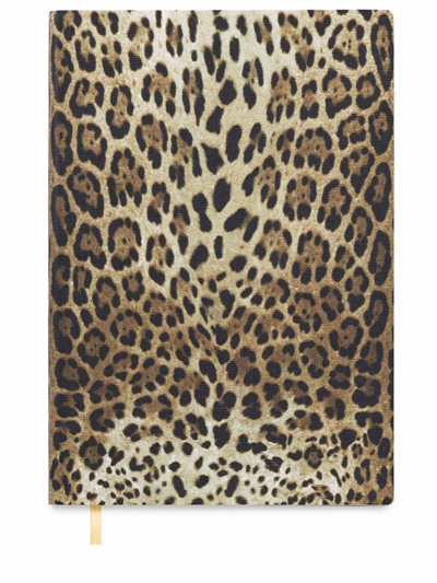 Shop Dolce & Gabbana Medium Leopard-print Leather Ruled Notebook In Brown