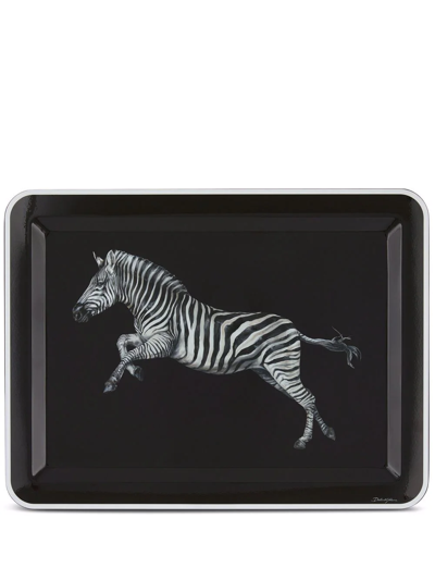 Shop Dolce & Gabbana Large Zebra-print Wood Tray In Schwarz