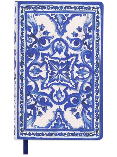 Shop Dolce & Gabbana Small Mediterraneo-print Ruled Notebook In Blau