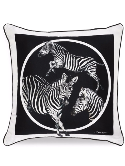 Shop Dolce & Gabbana Zebra-print Silk Twill Cushion In Schwarz