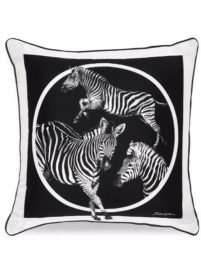 Dolce & Gabbana Zebra-print Silk Twill Cushion In Schwarz