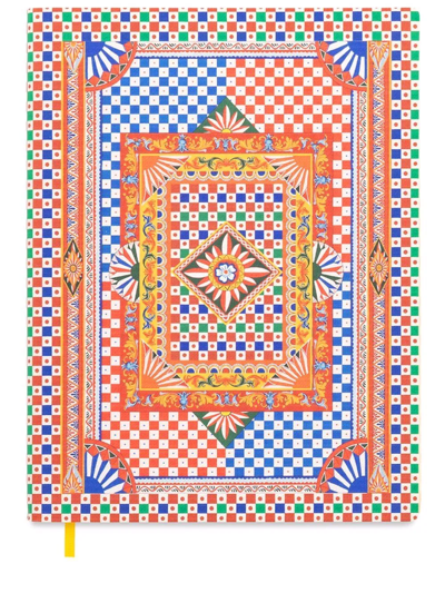Dolce & Gabbana Medium Carretto-print Ruled Notebook In Orange