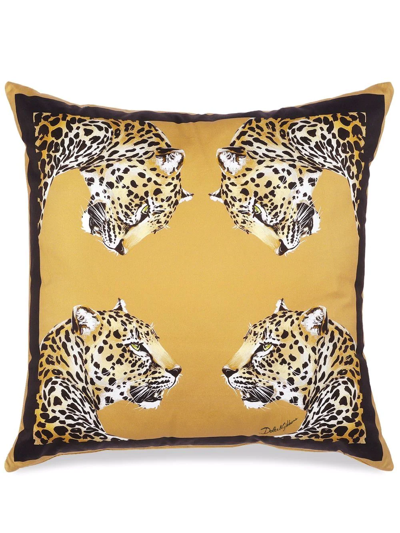 Shop Dolce & Gabbana Medium Leopardo-print Duchesse Cotton Cushion In Yellow