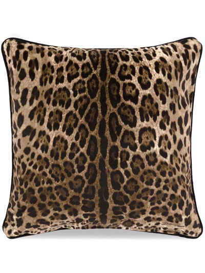 Shop Dolce & Gabbana Medium Leopardo-print Velvet Cushion In Brown