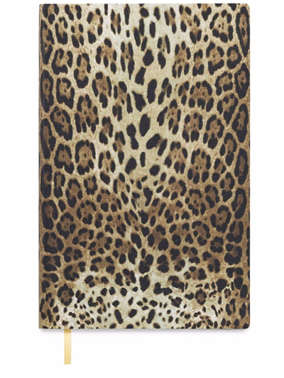Shop Dolce & Gabbana Small Leopard-print Leather Ruled Notebook In Yellow