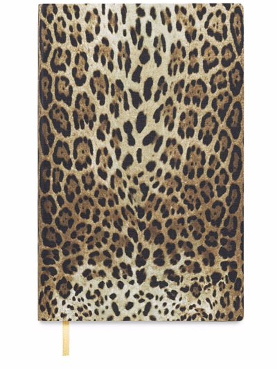 Dolce & Gabbana Small Leopard-print Leather Ruled Notebook In Yellow