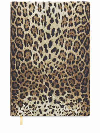Shop Dolce & Gabbana Medium Leopard-print Leather Blank Notebook In Yellow